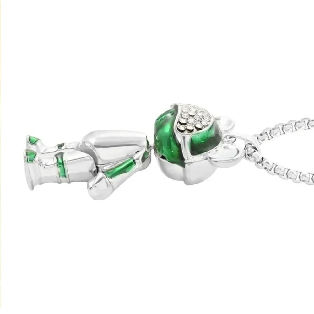 Green Enameled Astronaut Bear Stainless Steel Necklace